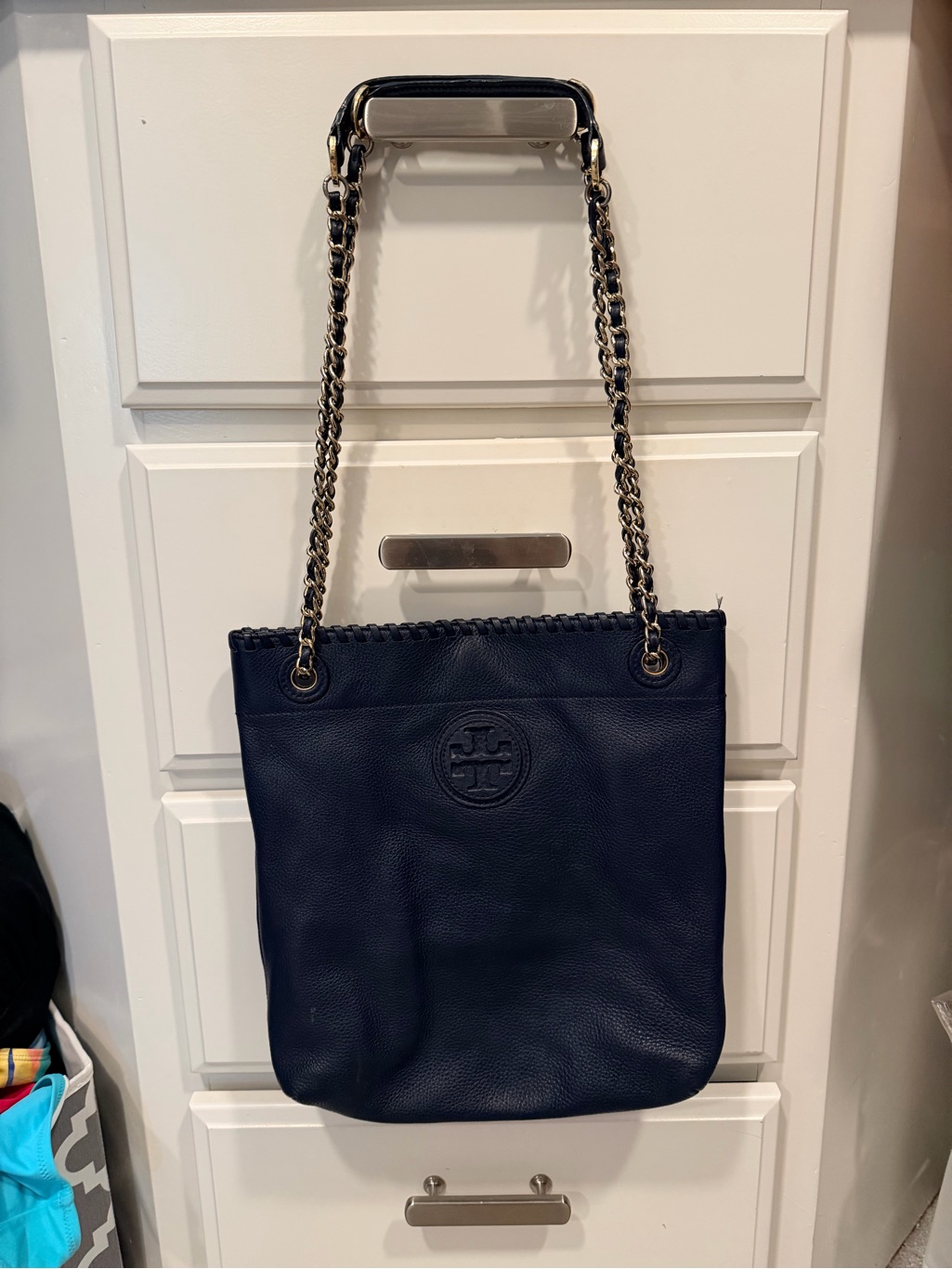 Tory Burch Navy Leather Chain-Strap Shoulder Bag